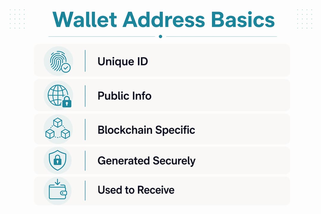 Infographic explaining crypto wallet address basics