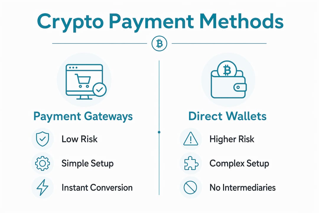 Infographic comparing crypto payment methods for merchants