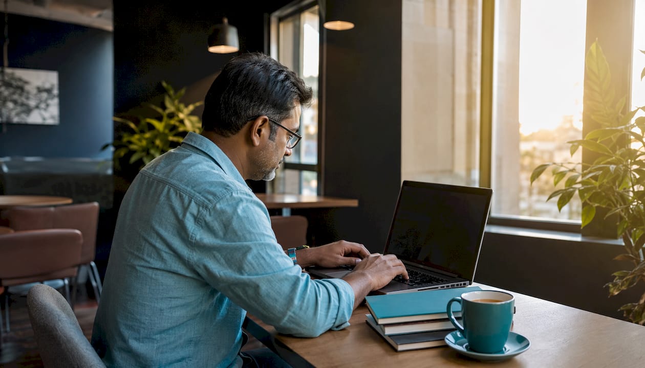 Man creating new crypto wallet in home office