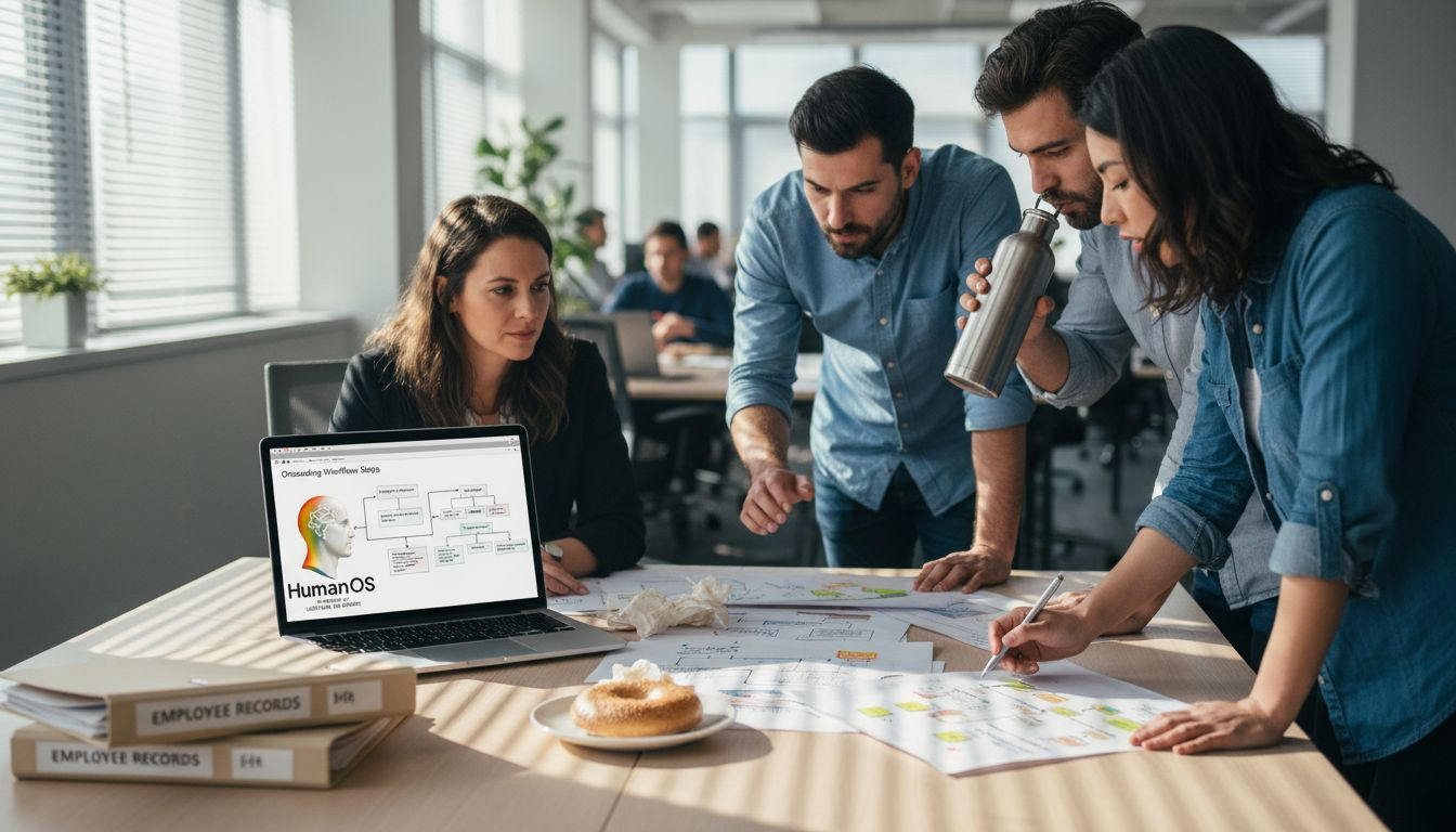 Team reviewing onboarding workflow and notes