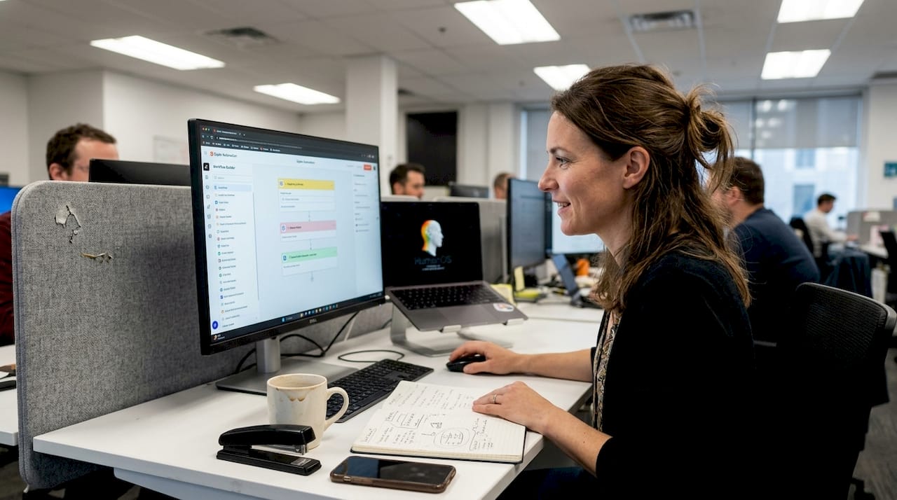 Office worker building workflow automation