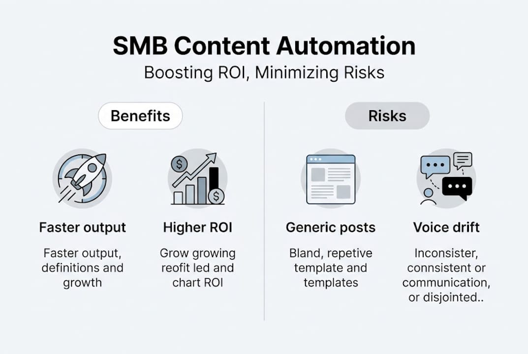 Infographic with benefits and risks of content automation