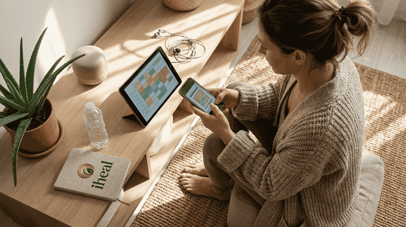 Woman using devices for holistic diagnostics