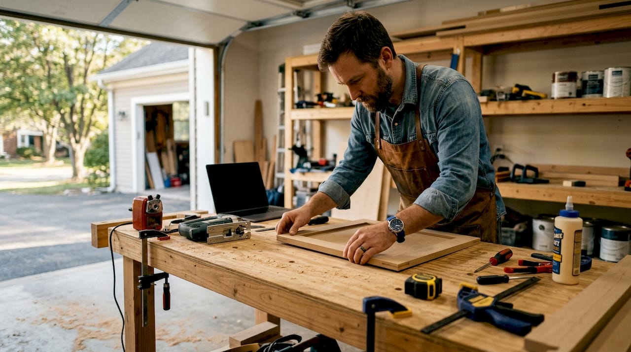 Craftsman assembling MDF slim shaker cabinet door