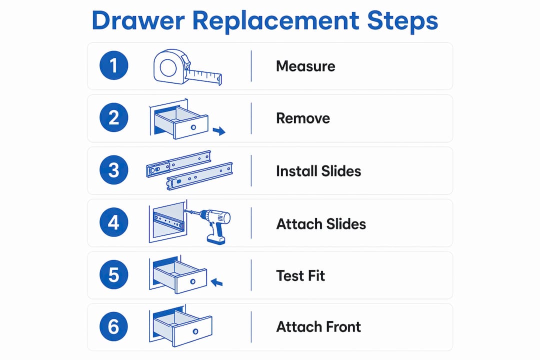 Infographic showing kitchen drawer replacement steps