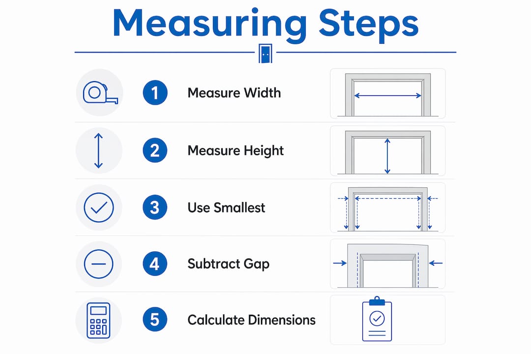 Infographic illustrating five-step inset door measurement process