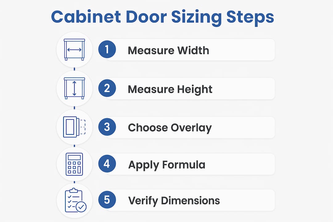 Infographic outlining steps to size cabinet doors