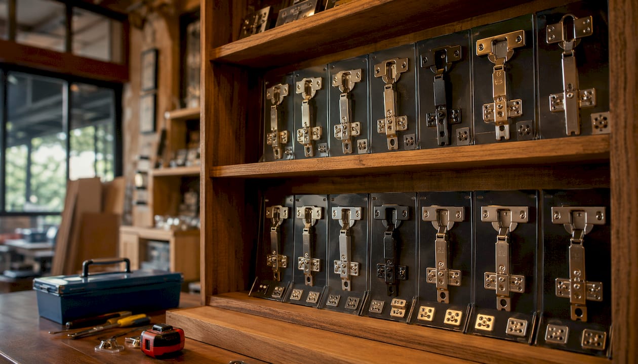 Full overlay cabinet hinges on display