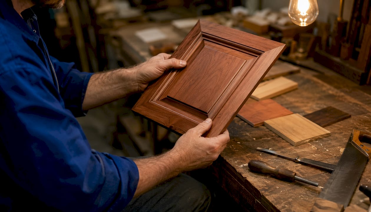 Craftsman holding cherry wood raised panel door profile