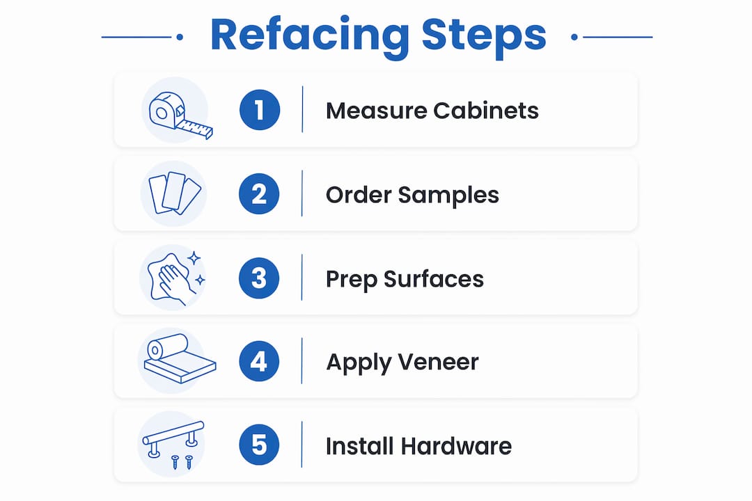 Infographic illustrating cabinet refacing process steps