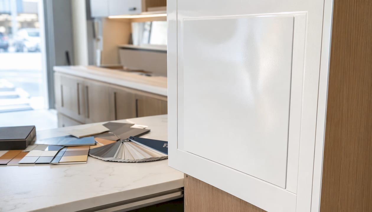 Close-up of quality vinyl wrapped cupboard door