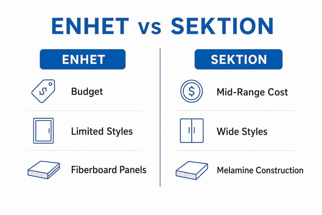 Infographic comparing ENHET and SEKTION cabinet lines