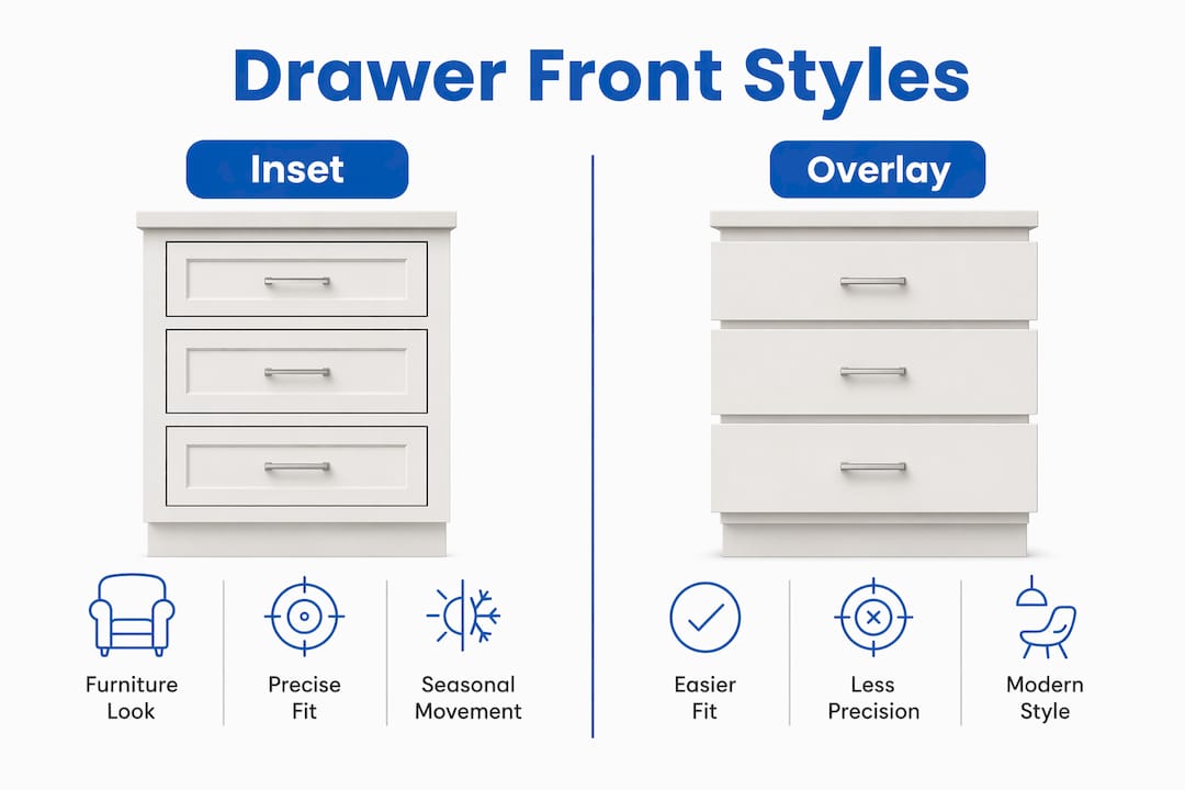 Infographic comparing inset and overlay drawer fronts