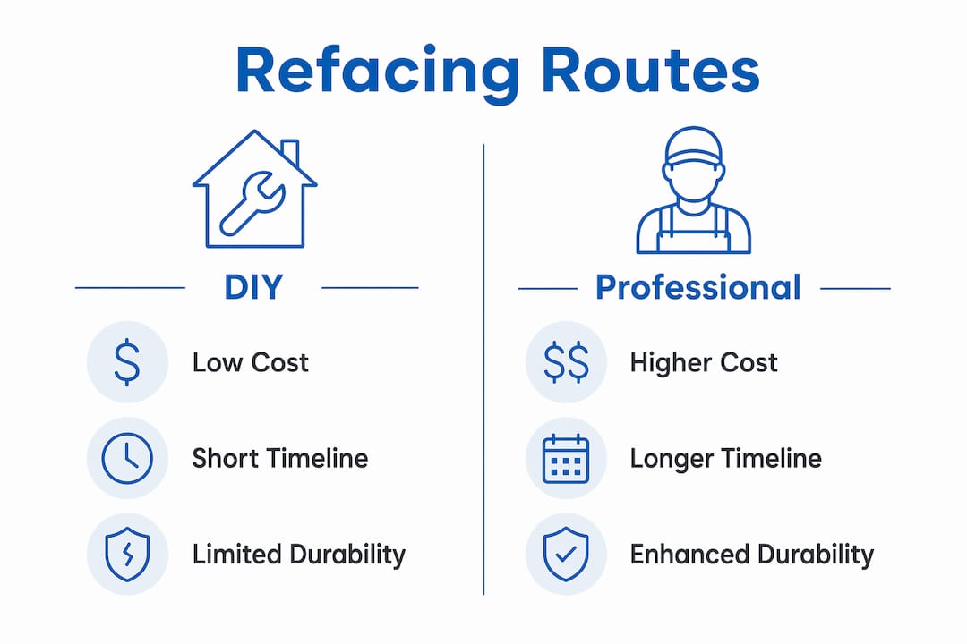 Infographic comparing DIY vs Professional cabinet refacing options