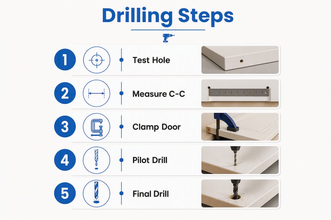 Step-by-step guide for cabinet hardware drilling