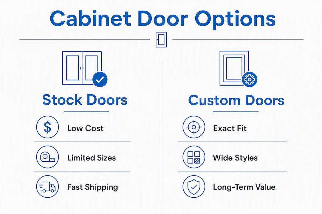 Infographic comparing stock versus custom cabinet doors