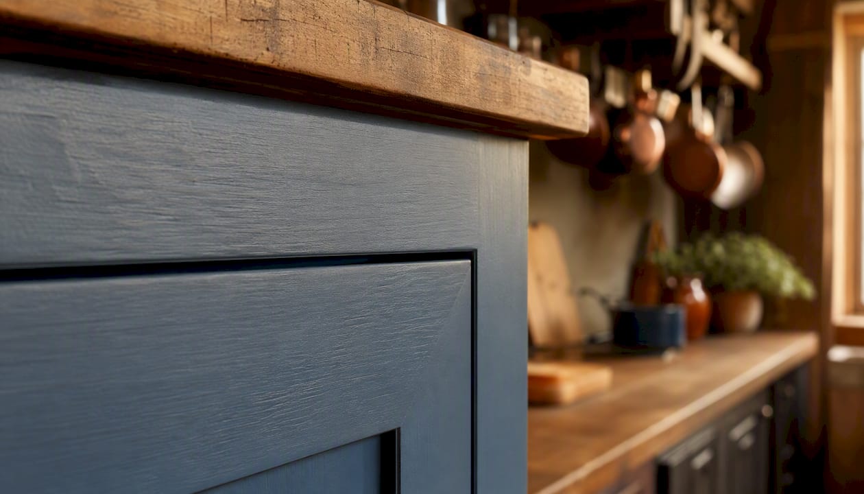 Inset cabinet door reveal gap close-up