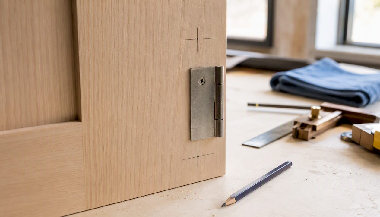 Marking hinge cup centers on cabinet door