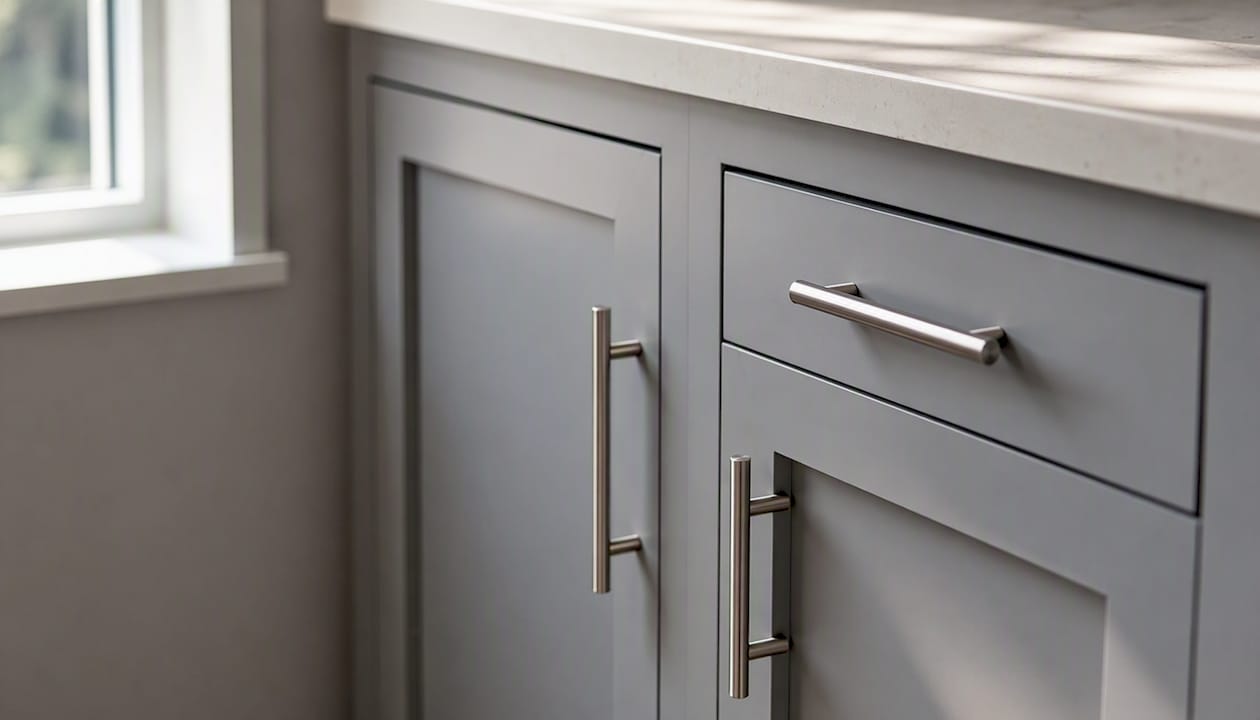Close-up of small kitchen cabinet hardware scale