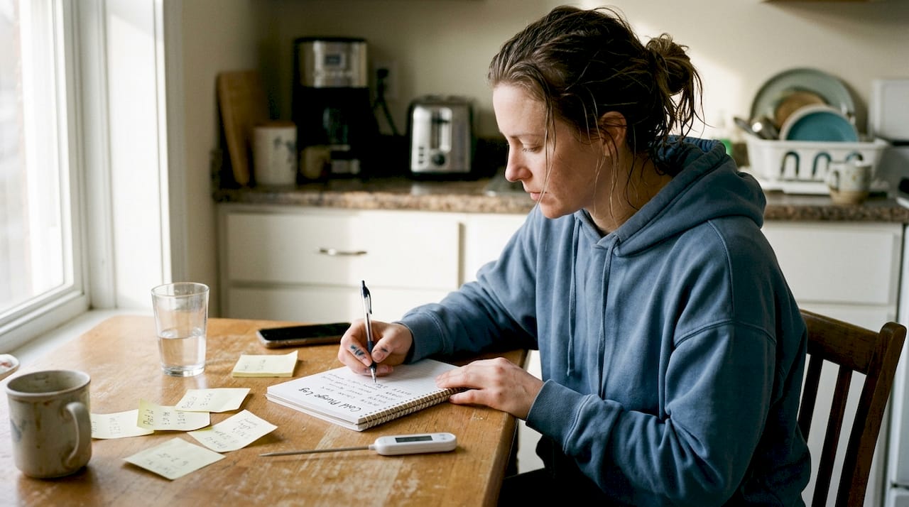 Woman tracking cold therapy session log