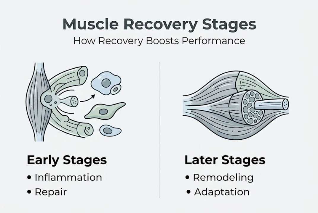 Infographic showing muscle recovery stages and points