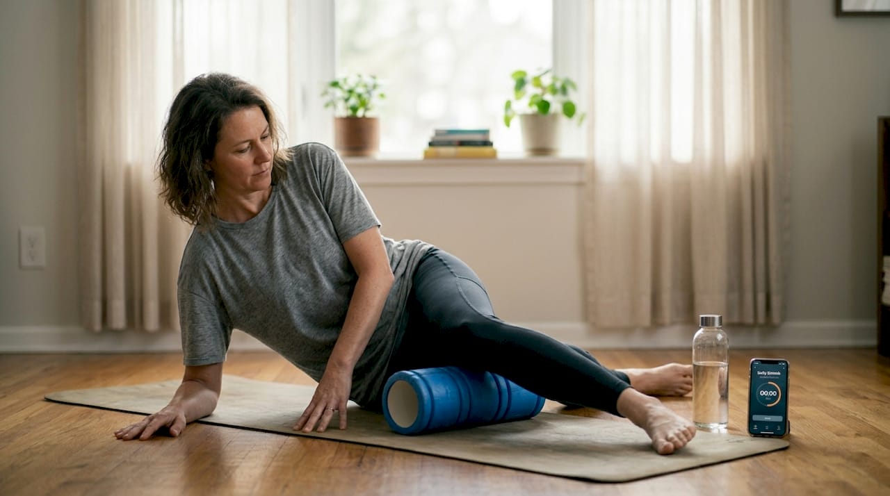 Woman doing foam rolling active recovery
