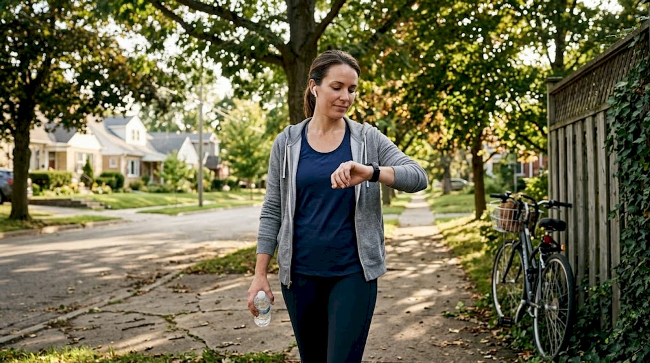 Woman taking active recovery walk outdoors