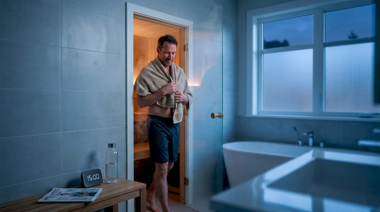 Man exits sauna during home evening ritual