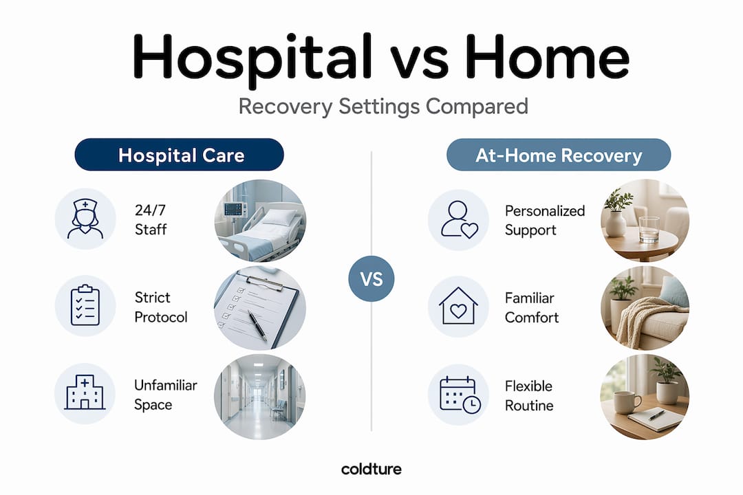Infographic comparing hospital and at-home recovery