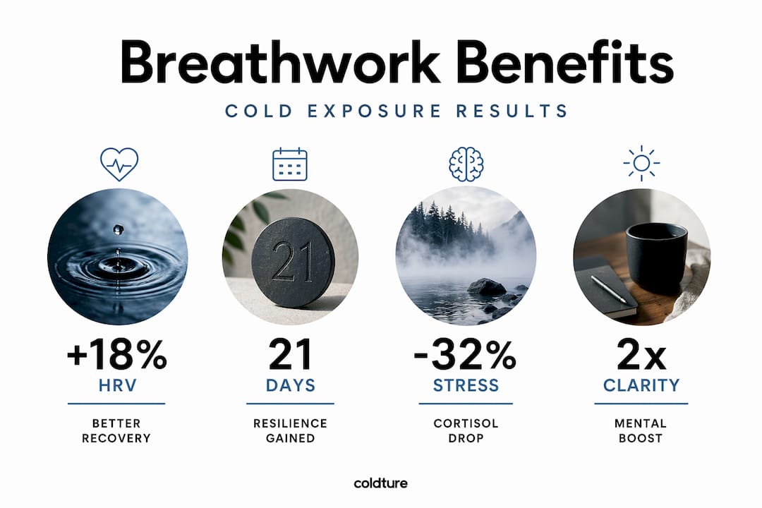Infographic showing breathwork cold exposure benefits stats