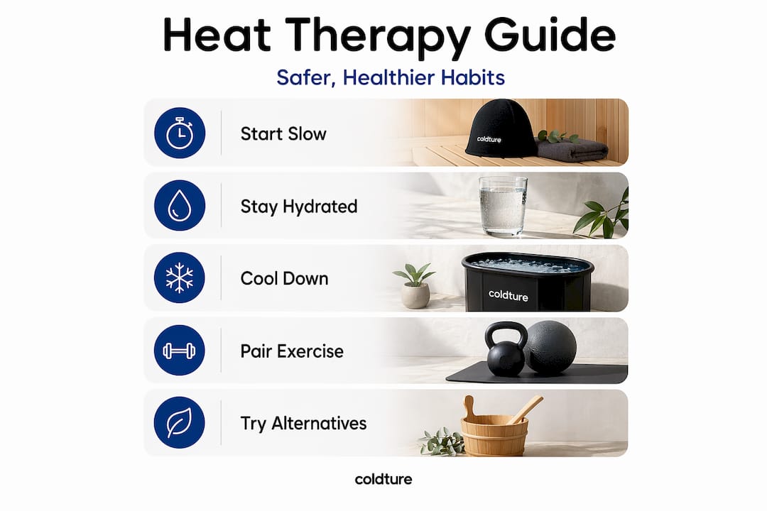 Infographic showing safe heat therapy steps