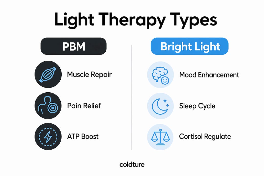 Infographic comparing PBM and Bright Light Therapy