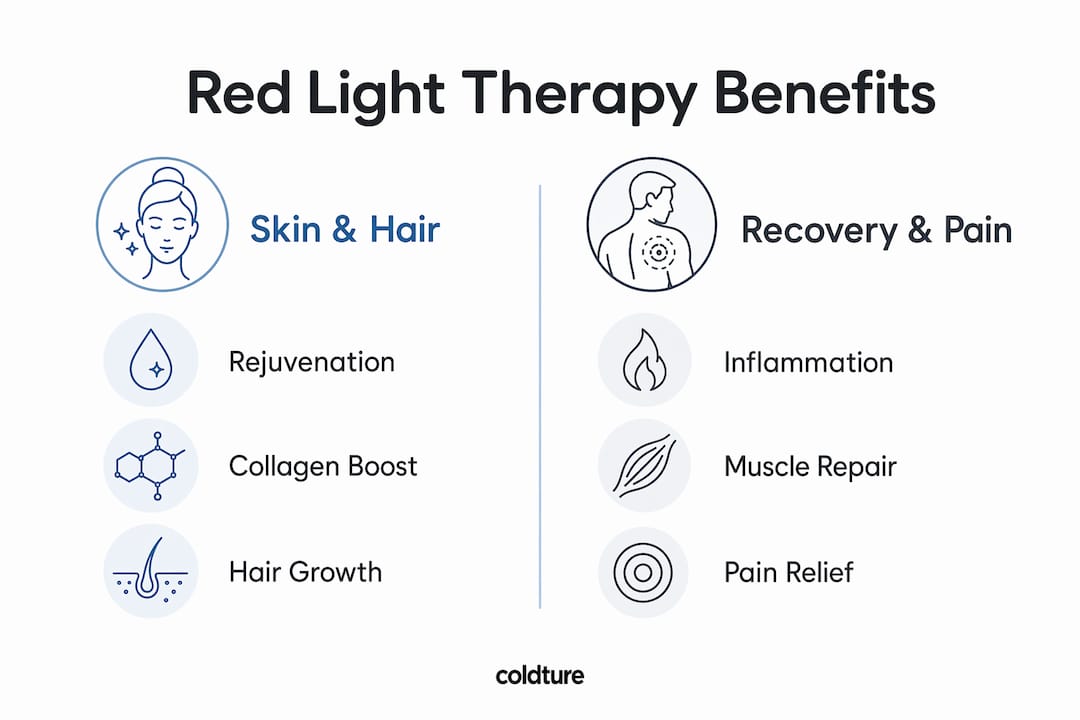 Infographic comparing red light therapy benefits for skin and recovery