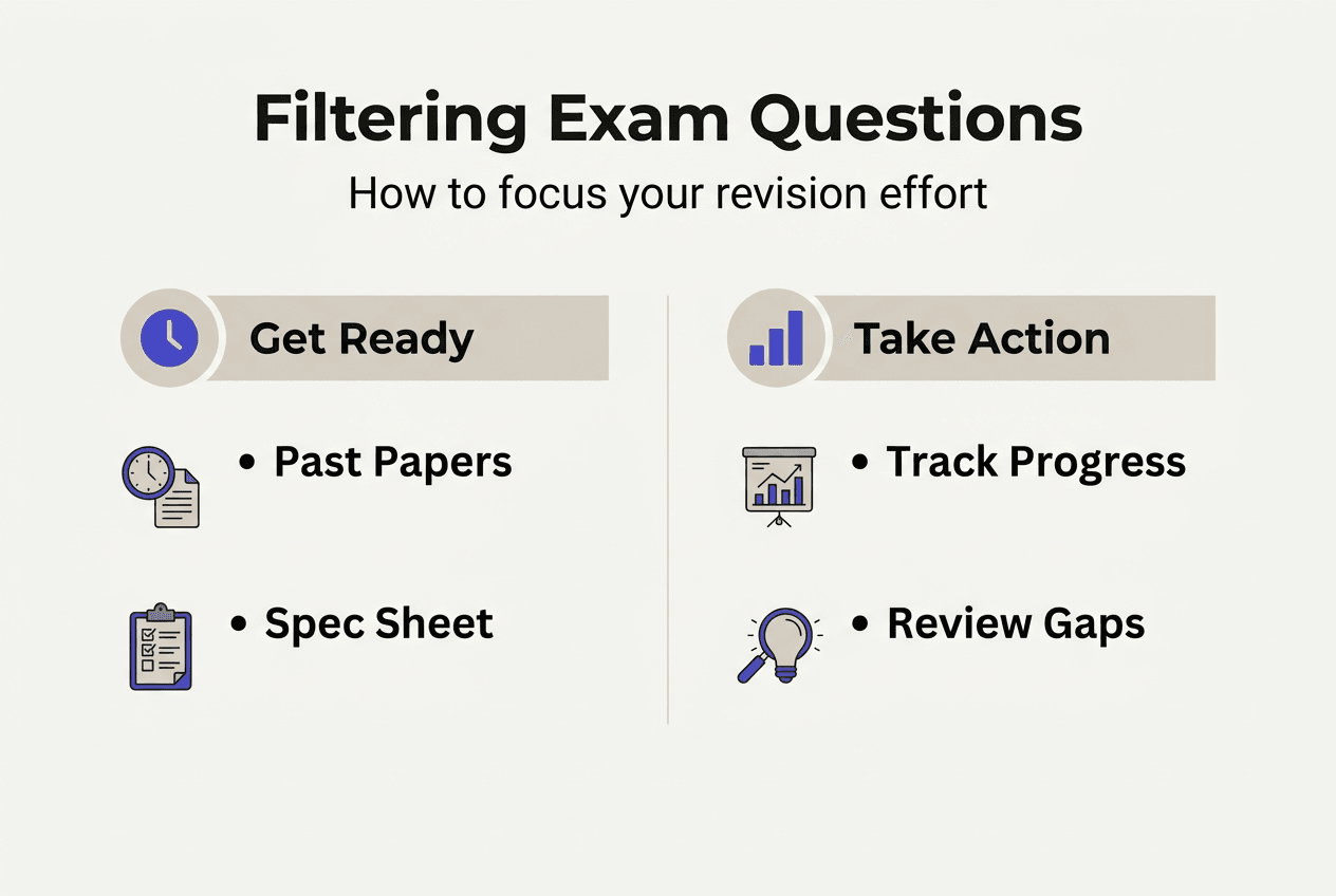 Infographic outlining A level question filtering steps