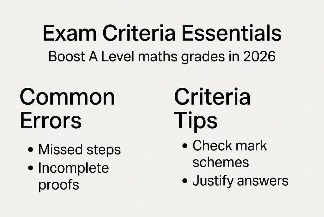 Infographic summarizing A Level maths exam criteria