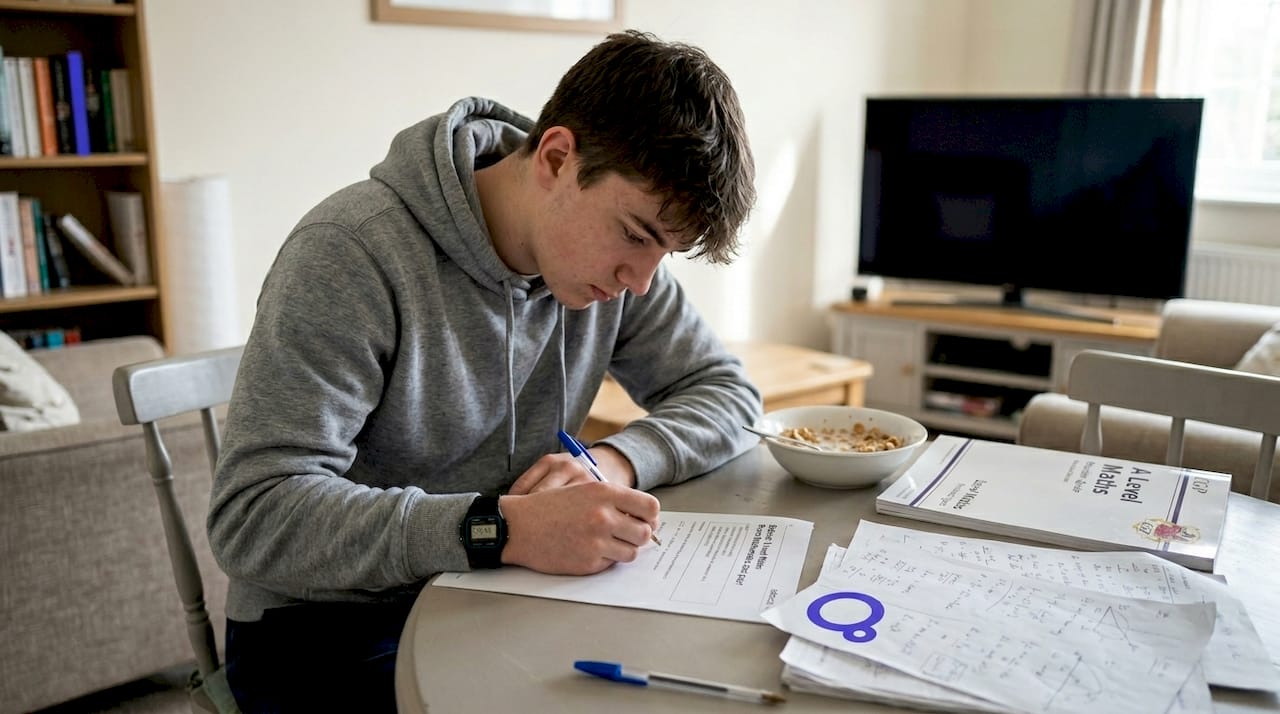 Teen practicing timed maths past paper