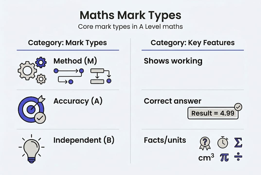 Infographic showing main A Level maths mark types
