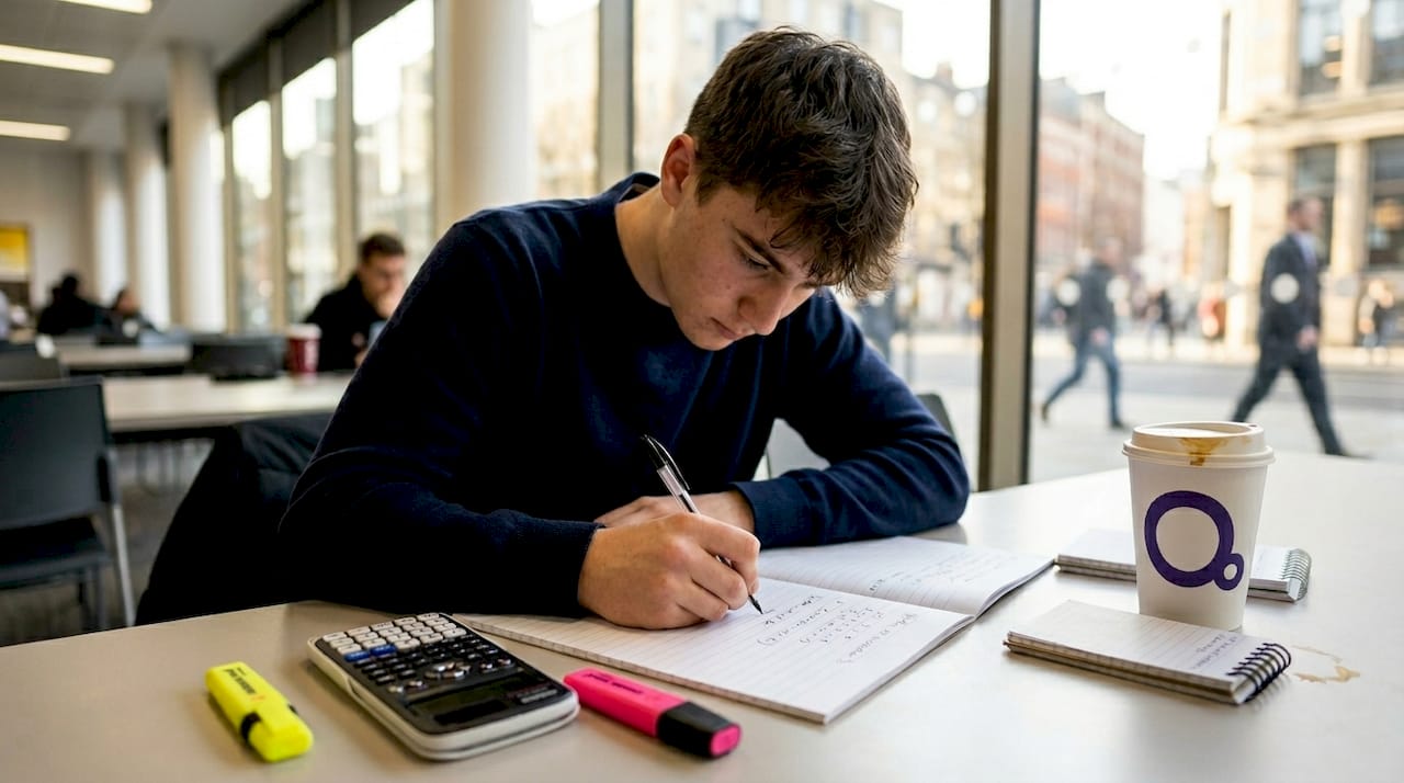 Student solves equation with handwritten workings