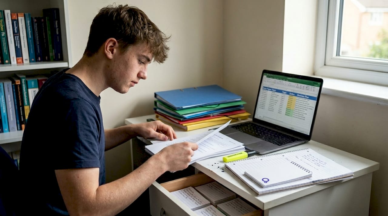 Student sorting maths revision by topic