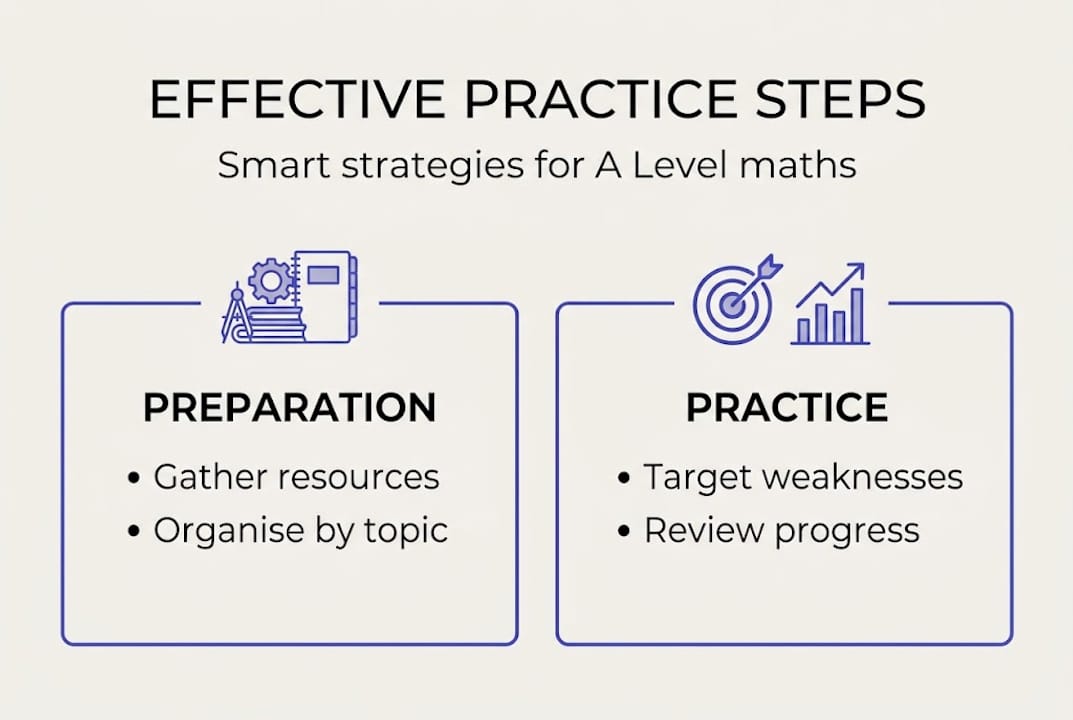 Infographic showing A Level maths practice steps