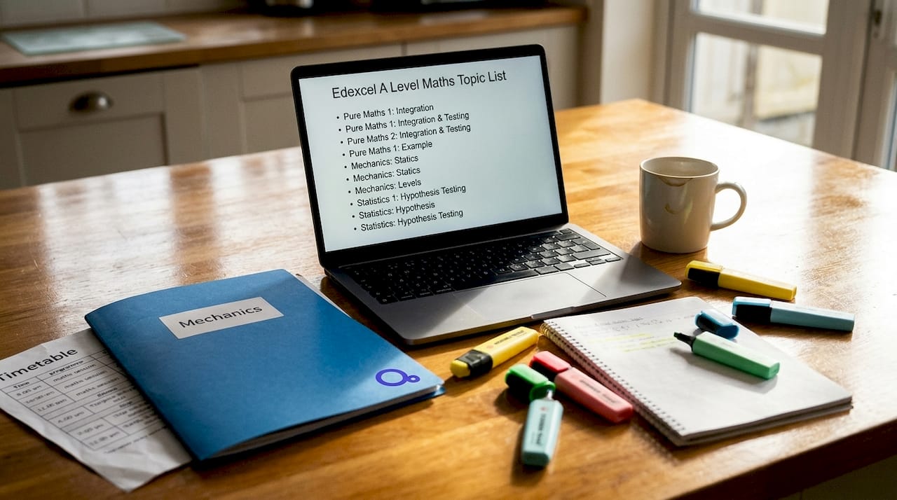 Kitchen table with Edexcel maths revision resources