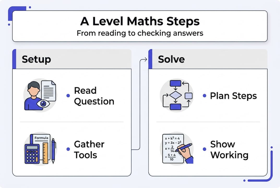 Infographic for A Level maths exam steps