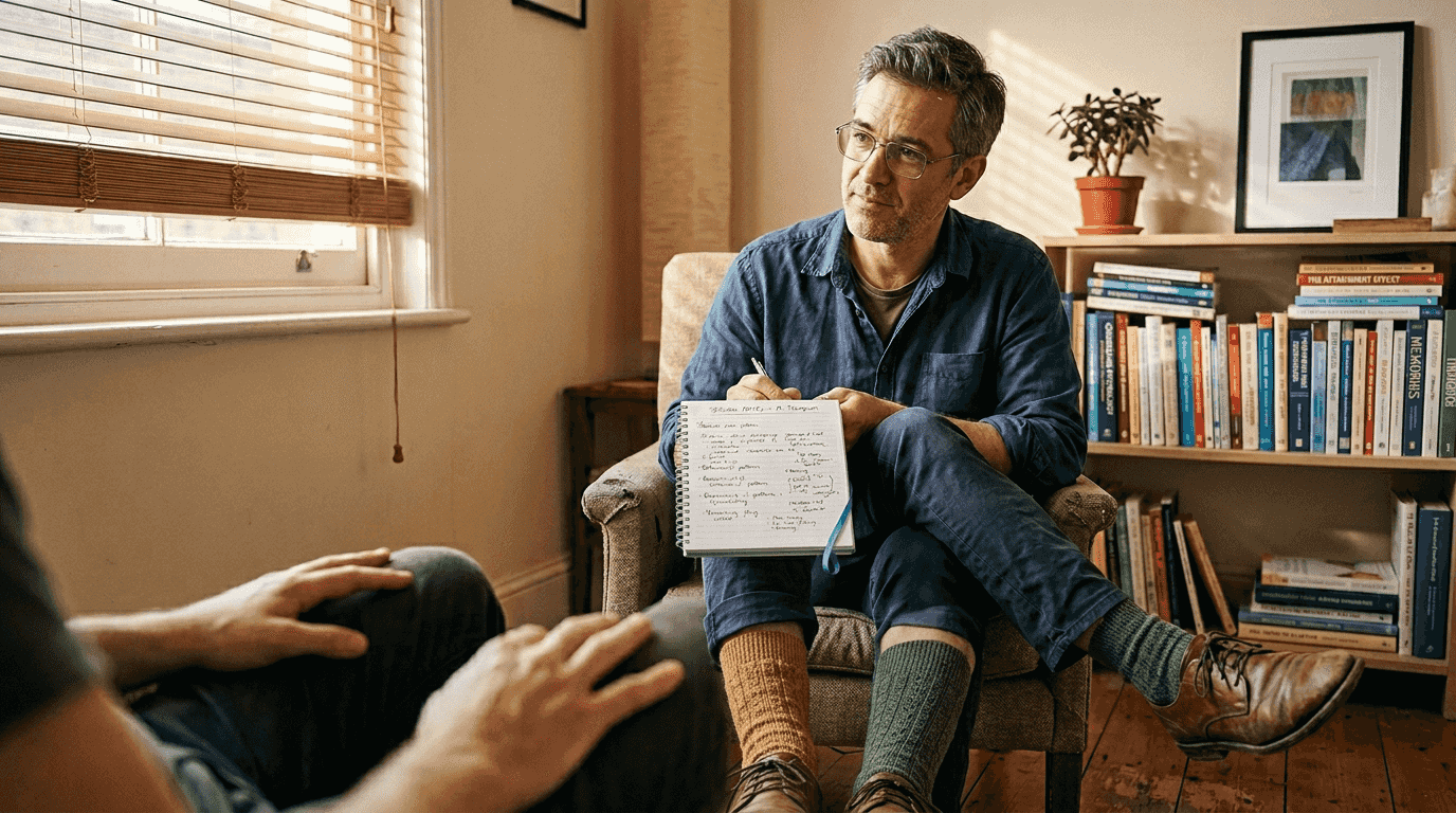 Therapist actively listening during session