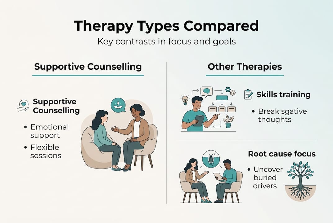Infographic comparing therapy types and focus