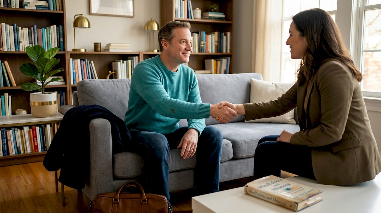 Client and therapist handshake post-session