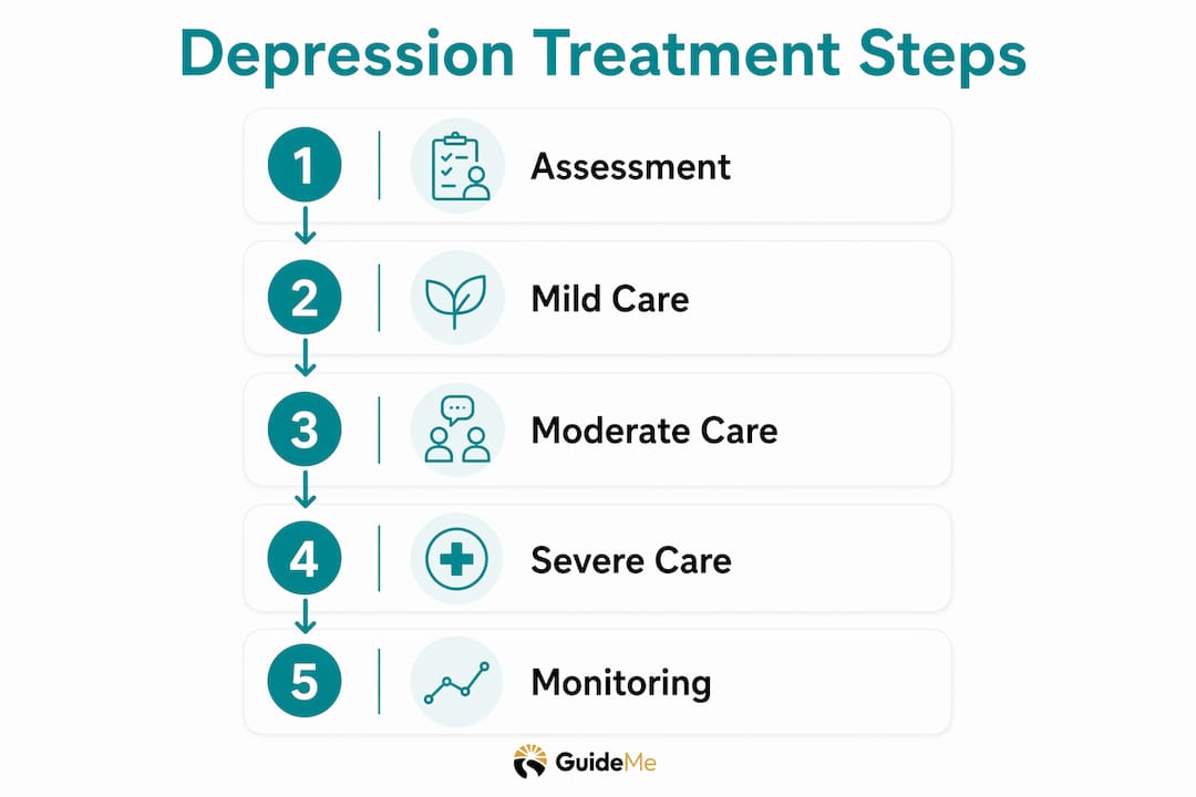 Infographic showing stages of depression treatment