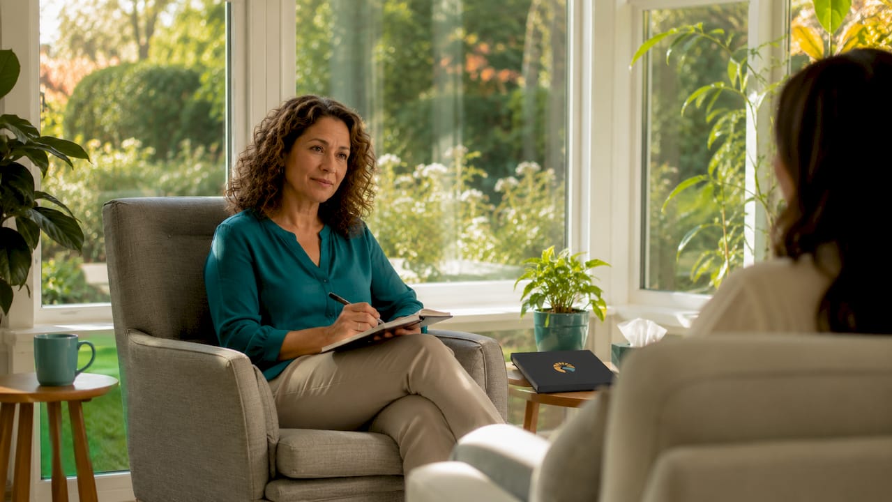 Therapist listening in office setting