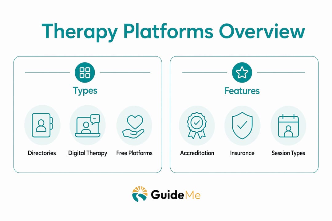 Infographic showing therapy platform types and features