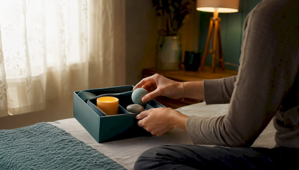 Client preparing therapy homework objects