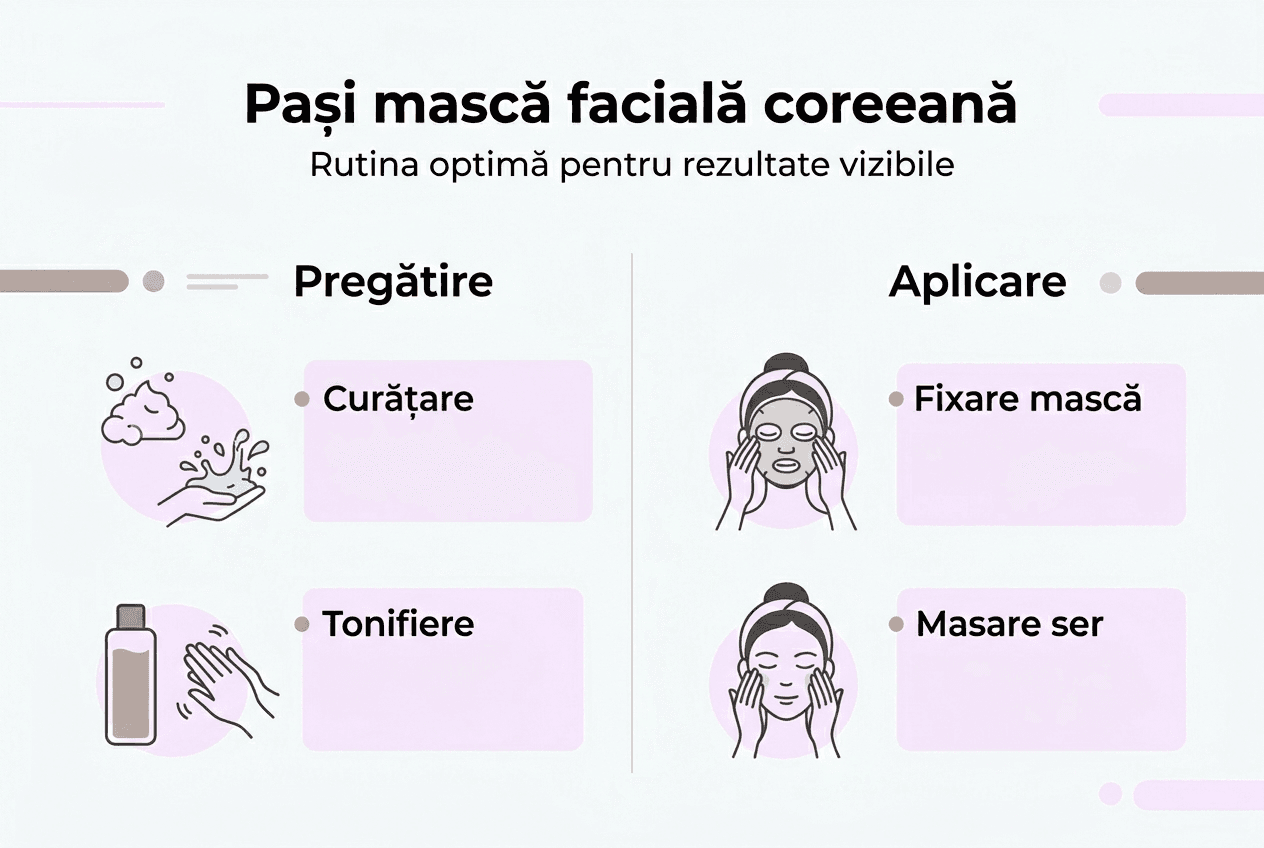 Infografic: cum aplici corect o mască facială coreeană, pas cu pas